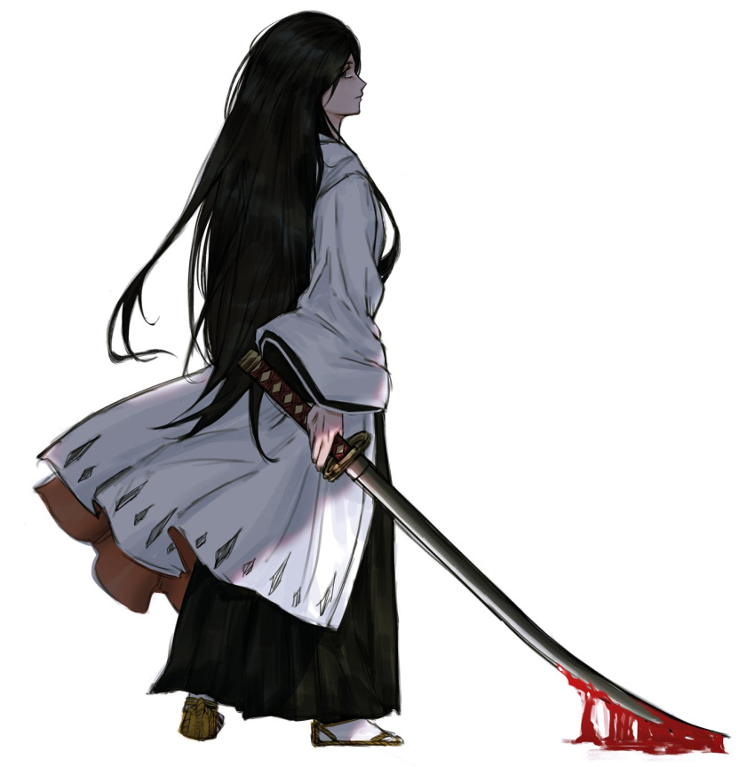 1girl, anima_tion_1, balcony, black_hakama, bleach, bleach:_sennen_kessen-hen, blue_eyes, expressionless