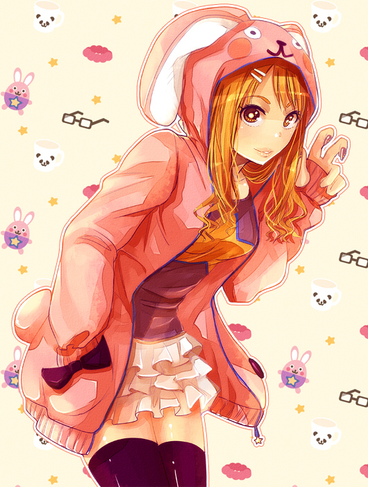 ano_hi_mita_hana_no_namae_wo_bokutachi_wa_mada_shiranai, bent_over, black_legwear, breasts, bunny, coat, colorful, fumi_(butakotai)