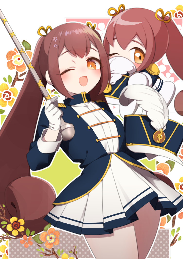 1girl, blue_hat, blue_jacket, brown_eyes, brown_hair, chibi, commentary_request, curly_ends
