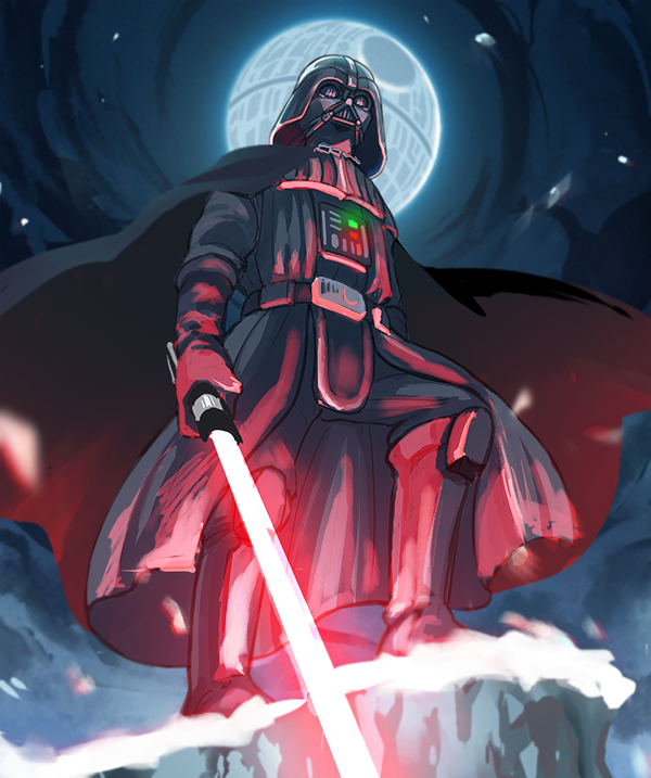 1boy, black_boots, black_cape, boots, cape, commentary_request, darth_vader, death_star