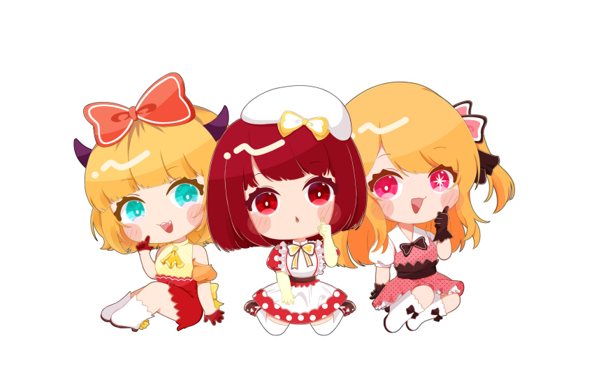 3girls, :3, absurdres, arima_kana, ascot, b-komachi_(new), black_gloves, blonde_hair
