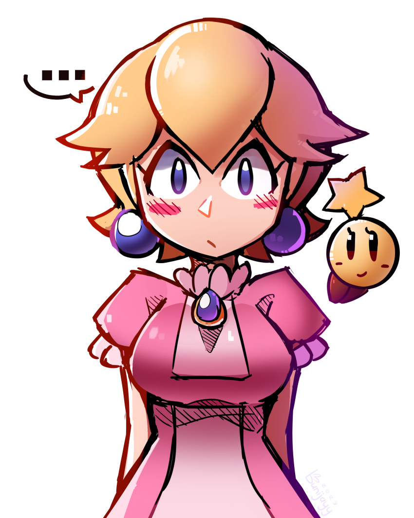 ..., 1girl, absurdres, alternate_hair_length, alternate_hairstyle, blonde_hair, blush, blush_stickers