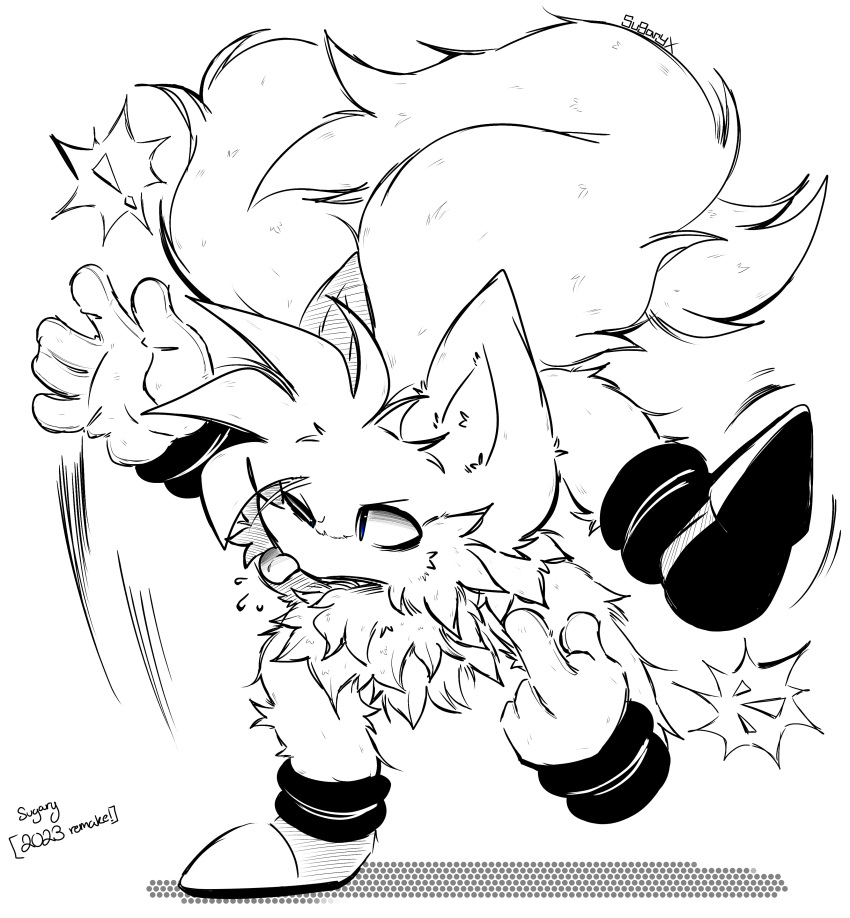 !, 2023, absurdres, chest_fur, fox, greyscale, highres, luther_artwright_(needlemouse)