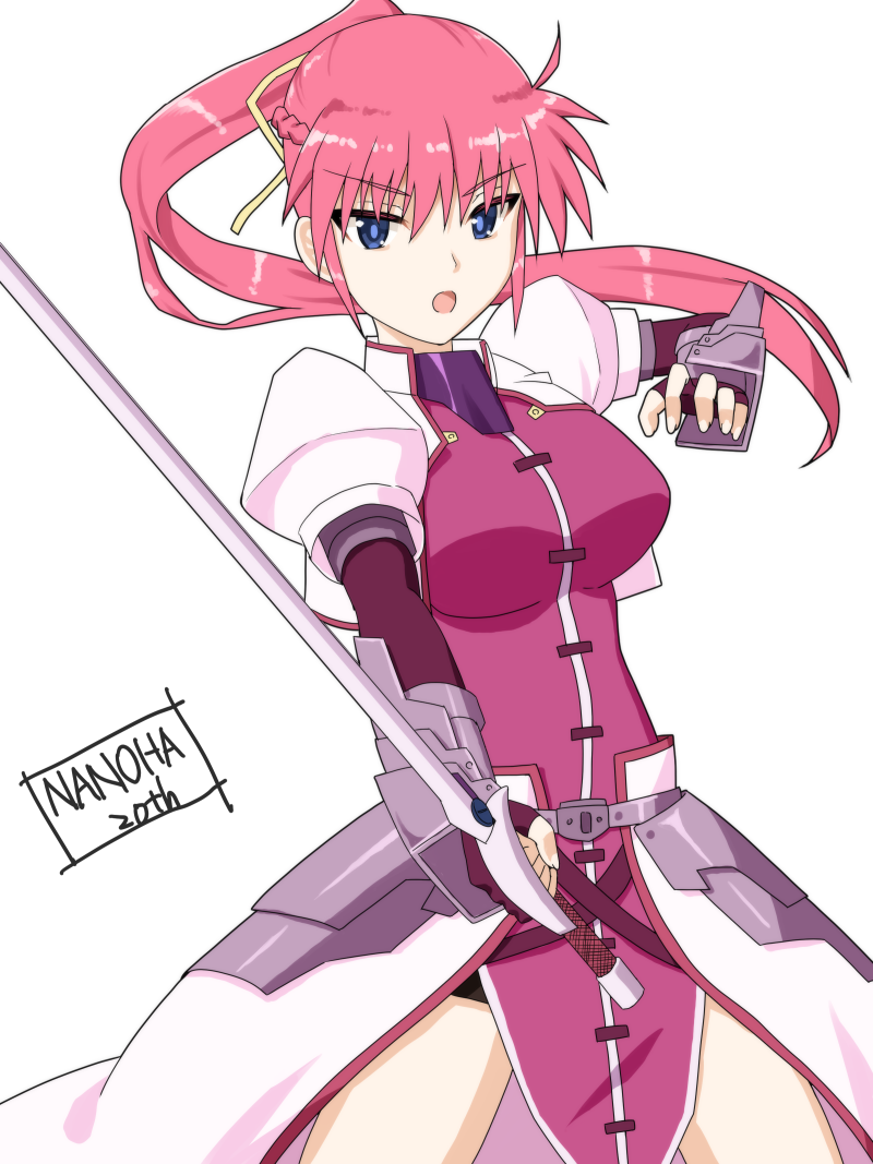 1girl, :o, arm_guards, black_gloves, blue_eyes, bob_cut, braid, breasts