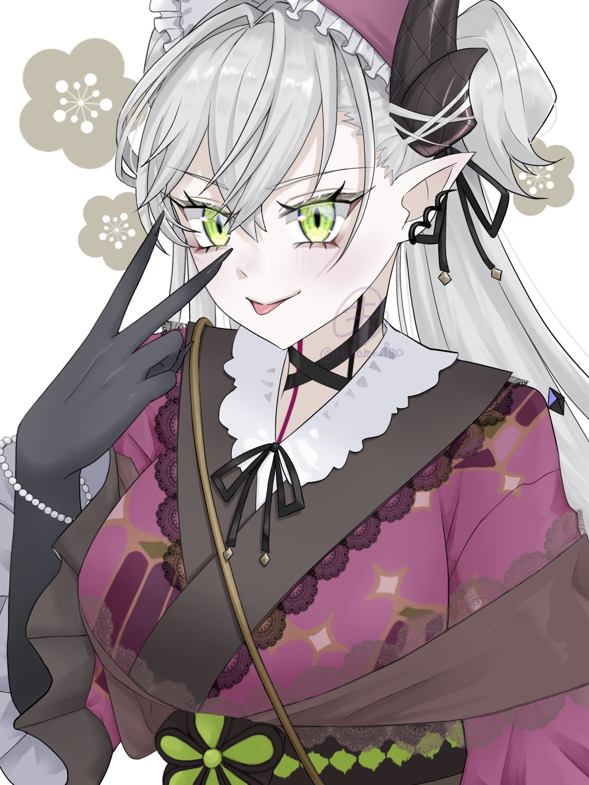 1girl, breasts, demon_horns, fate/grand_order, fate_(series), green_eyes, highres, horns