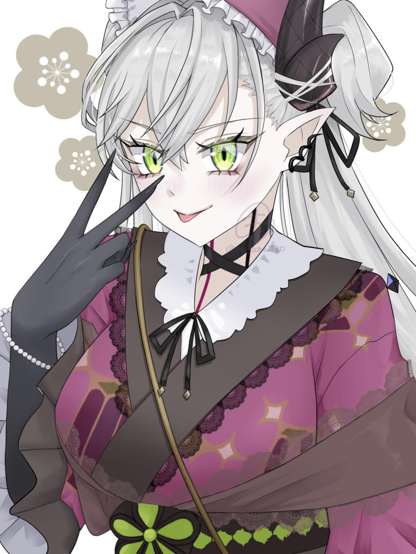 1girl, breasts, demon_horns, fate/grand_order, fate_(series), green_eyes, highres, horns