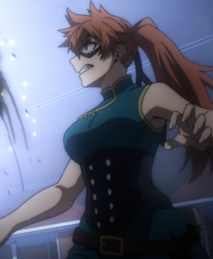 anime_screenshot, bare_arms, bare_shoulders, boku_no_hero_academia, china_dress, chinese_clothes, corset, domino_mask