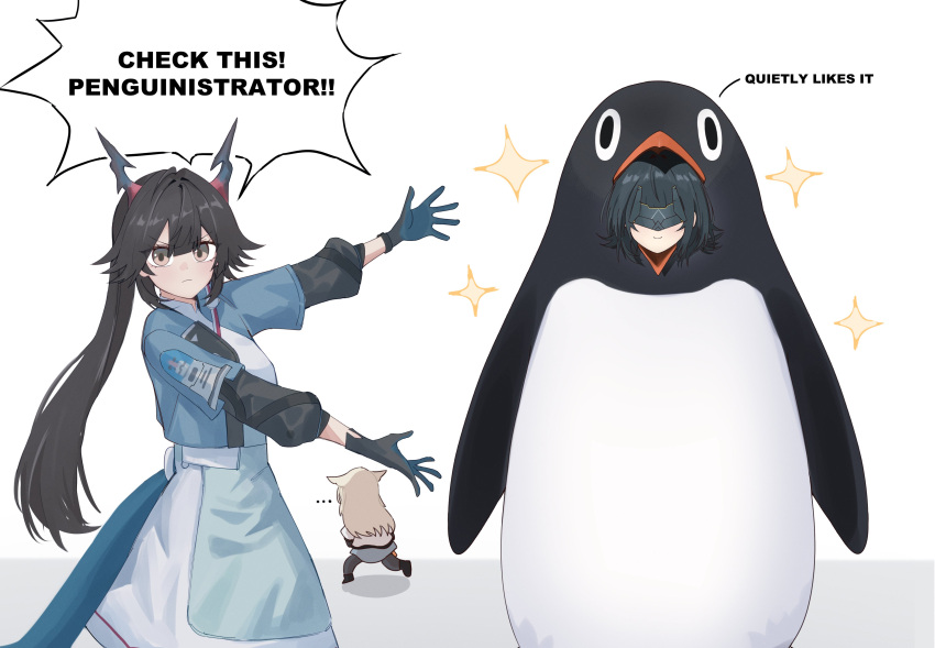 ..., 3girls, absurdres, animal_costume, arknights, arknights:_endfield, bird_girl, black_gloves