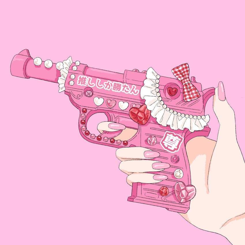 1girl, asuka_(a20_suka002018), bow, commentary_request, cute_weapon, decoden, gem, gingham_bow