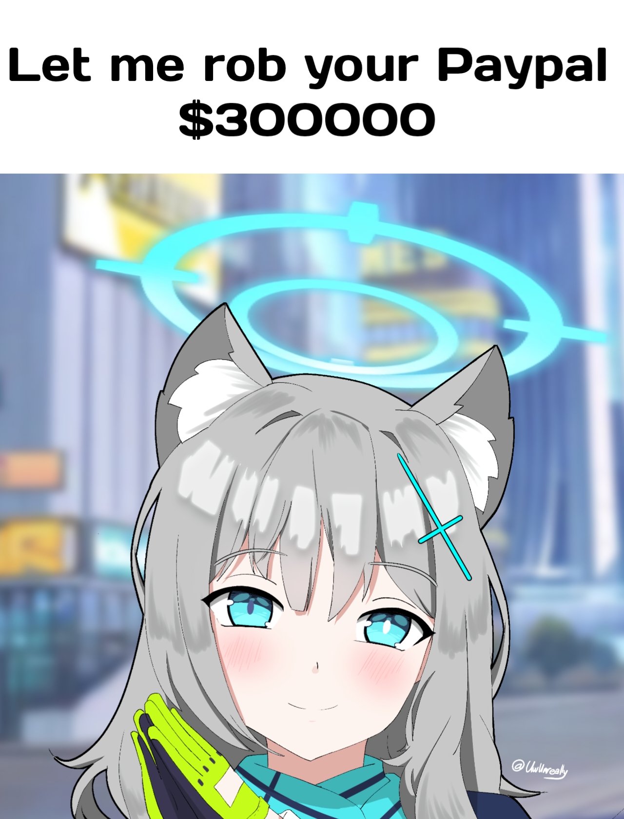 1girl, animal_ear_fluff, animal_ears, artist_name, blue_archive, blue_eyes, blue_halo, blurry