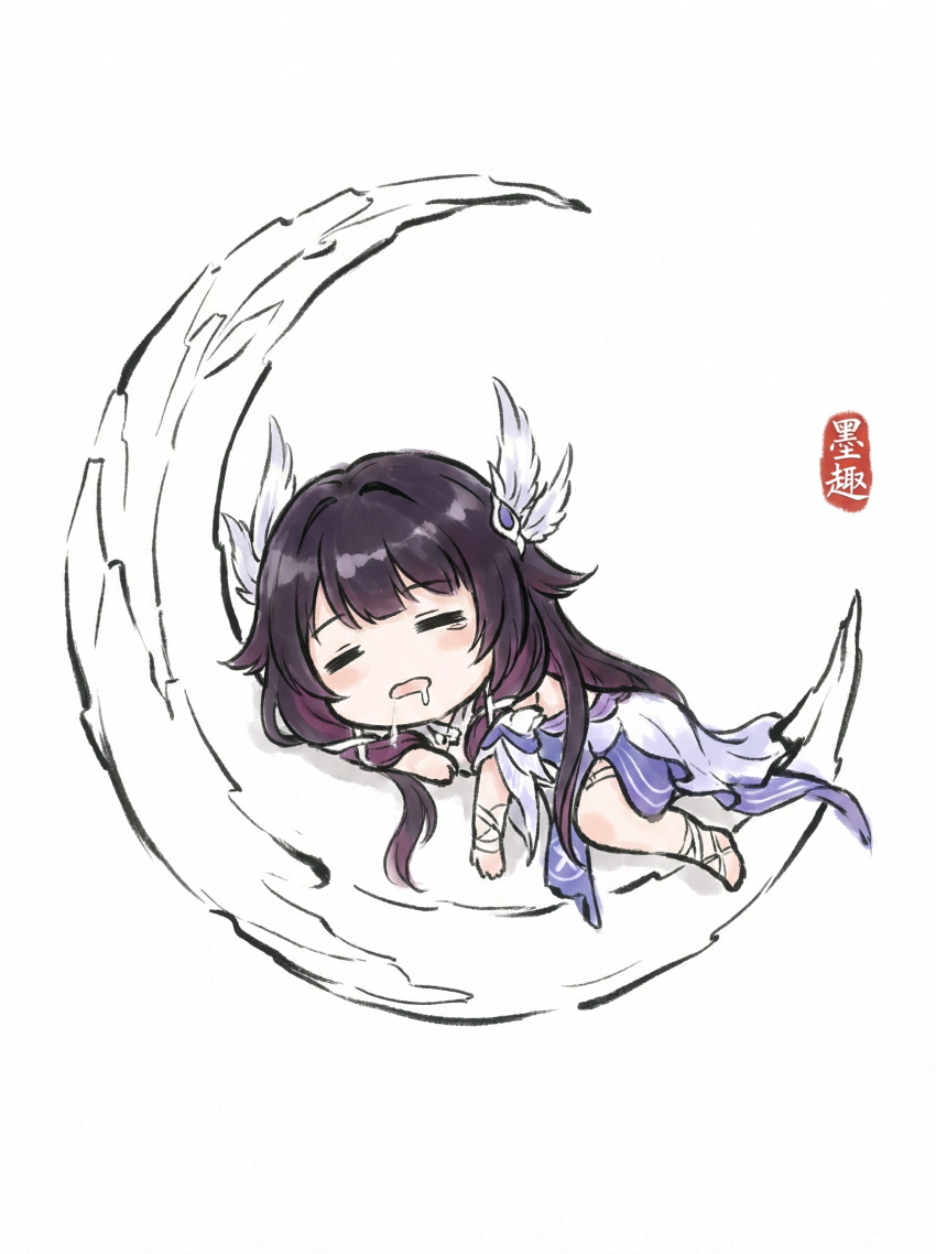1girl, =_=, absurdres, chinese_commentary, closed_eyes, columbina_(genshin_impact), commentary_request, dress