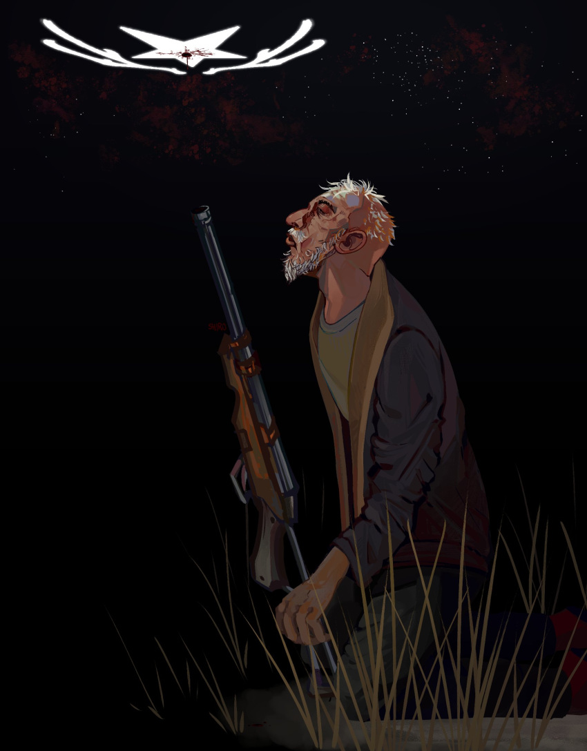 1boy, beard, black_jacket, commentary, disco_elysium, english_commentary, facial_hair, from_side