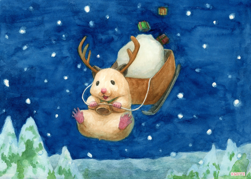 animal, animal_focus, antlers, bell, christmas, christmas_present, fake_antlers, gift