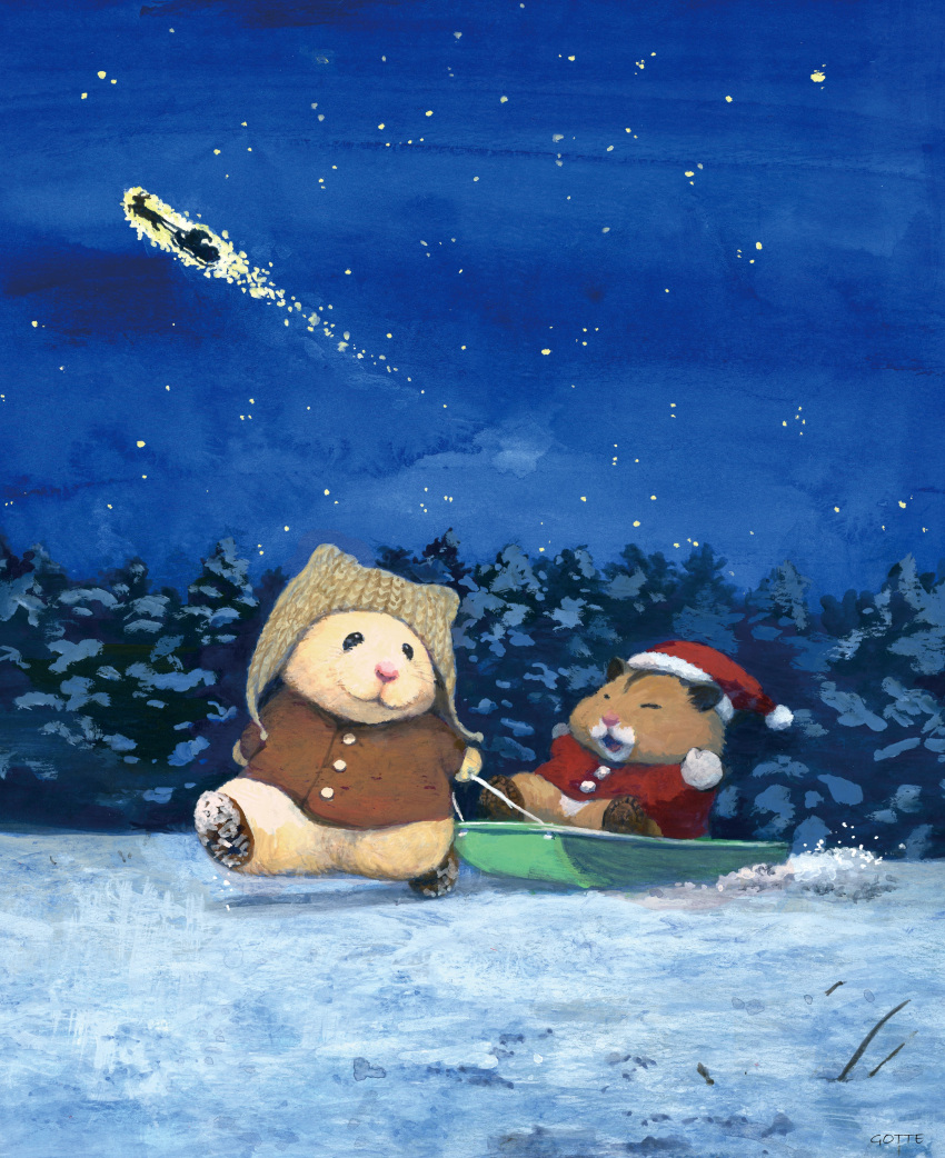 absurdres, animal, animal_focus, beanie, brown_coat, closed_eyes, coat, gotte