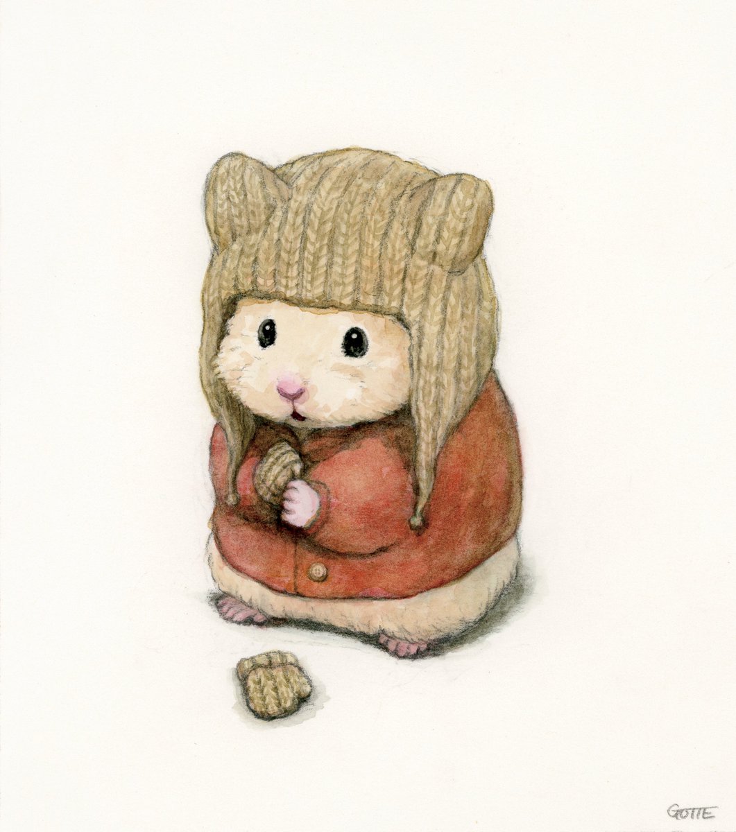 animal, animal_focus, artist_name, beanie, coat, gotte, hamster, hat