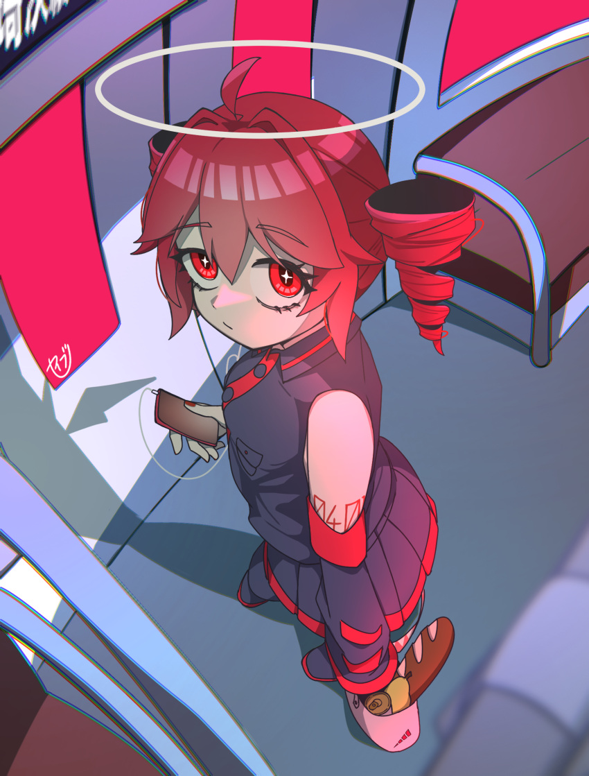 1girl, bag, baguette, bread, commentary_request, detached_sleeves, drill_hair, food