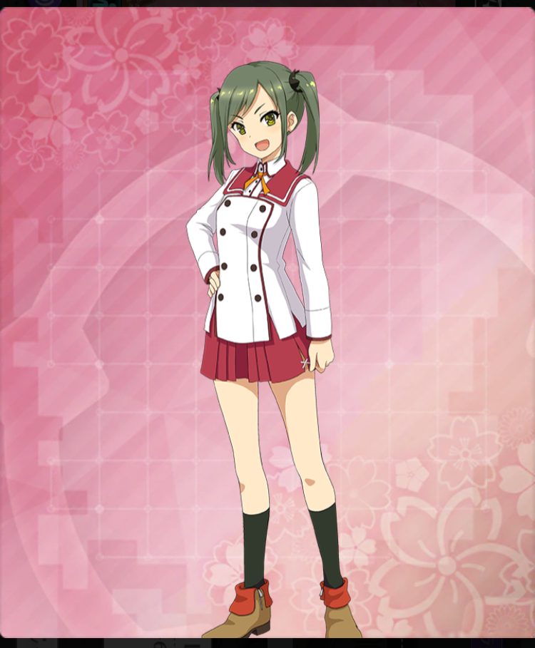 1girl, :d, black_socks, breasts, brown_shoes, buttons, dot_nose, double-breasted