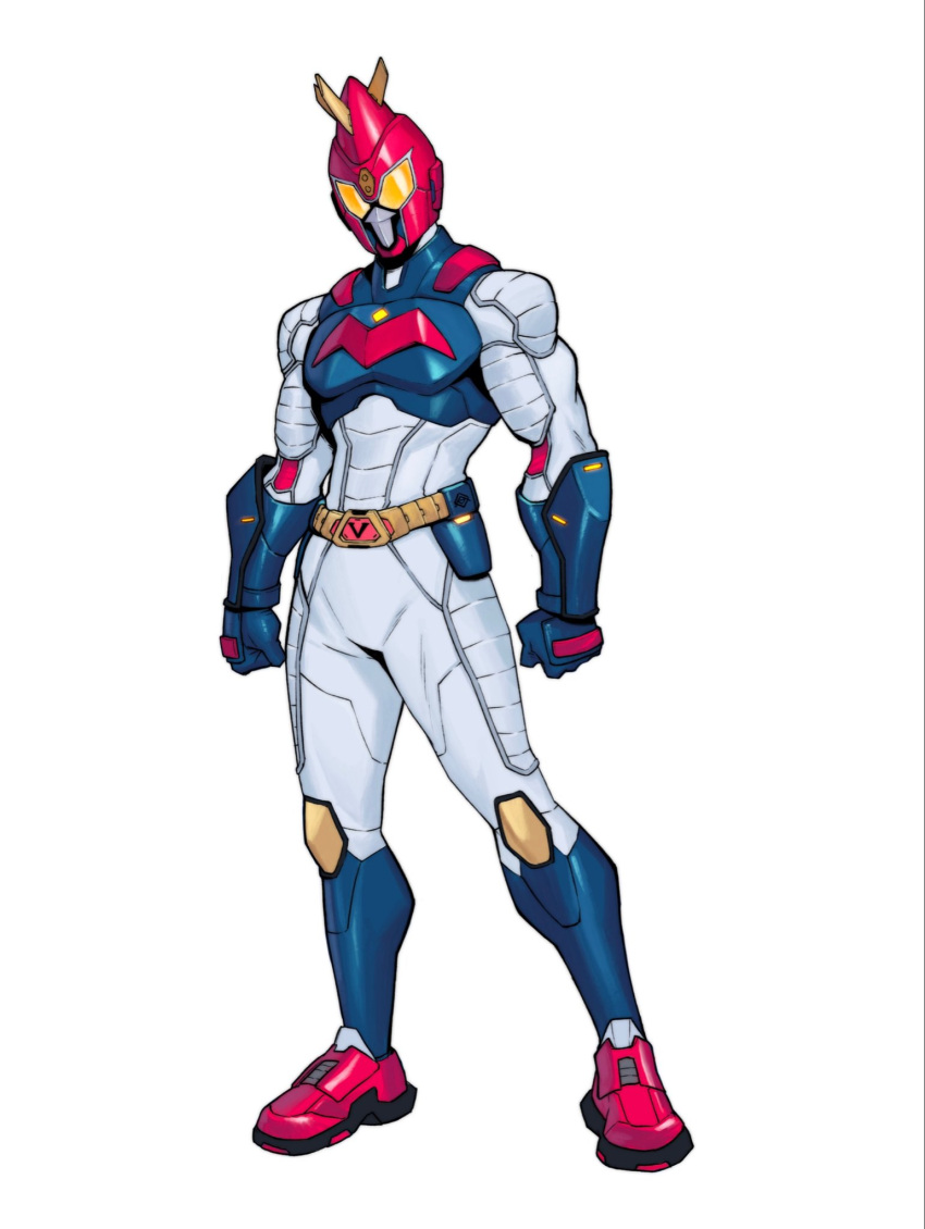 1boy, alfonsaurus, armor, belt, blue_armor, blue_gloves, bodysuit, choudenji_machine_voltes_v