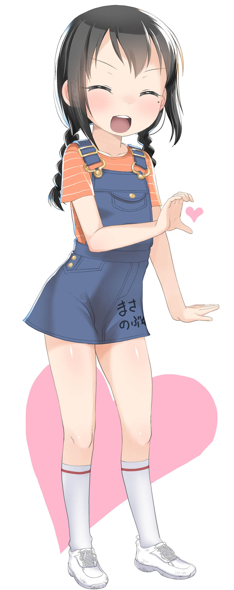 1girl, :d, ^_^, blush, braid, brown_shirt, closed_eyes, collarbone