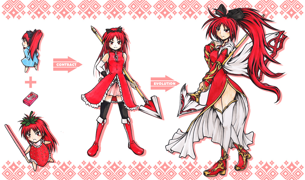 alternate_weapon, boots, bow, costume, evolution, food, fruit, hair_bow