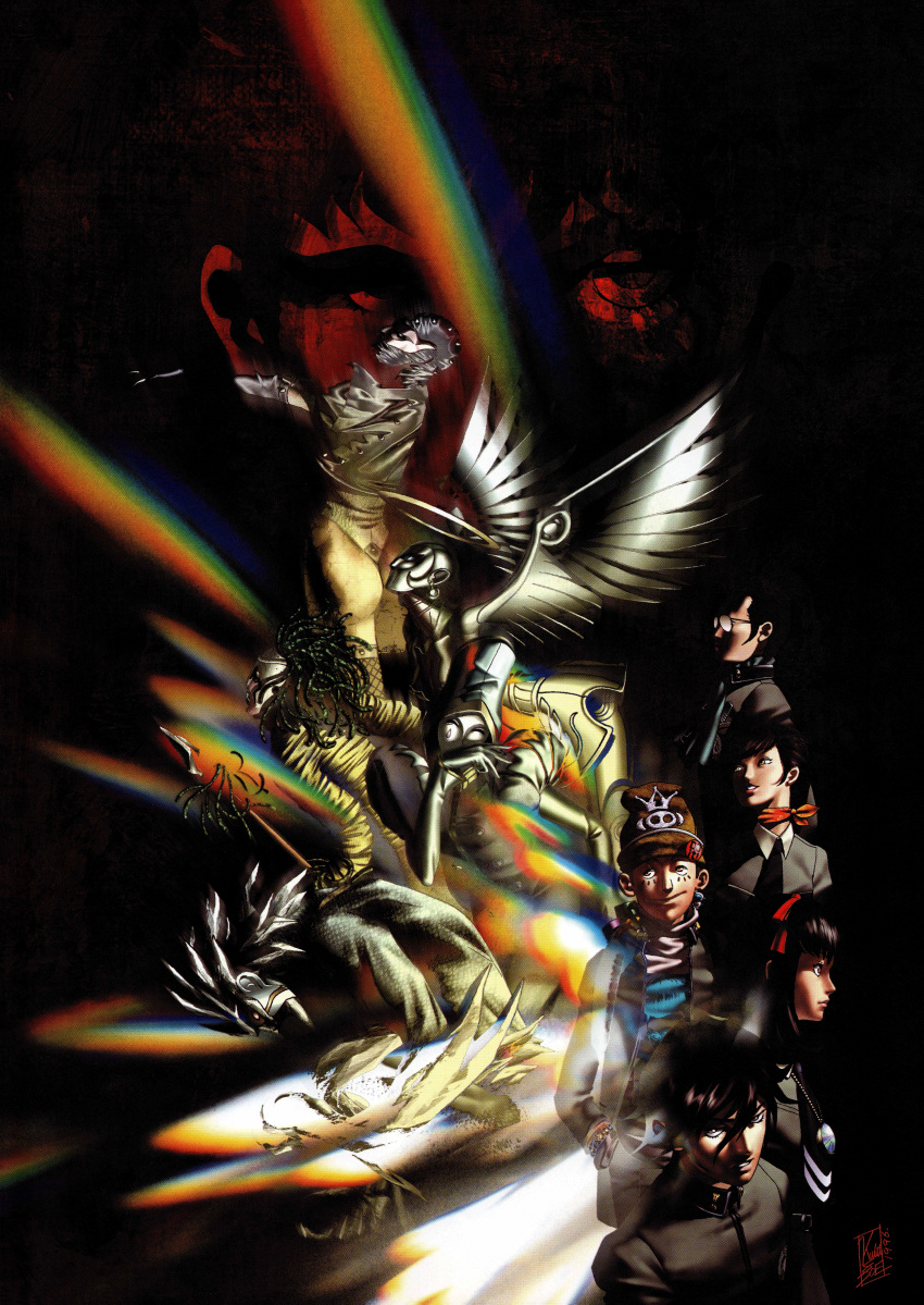 absurdres, aizen_myouou_(persona_1), ass, black_hair, brown_hair, closed_mouth, demon_(megami_tensei), dreadlocks