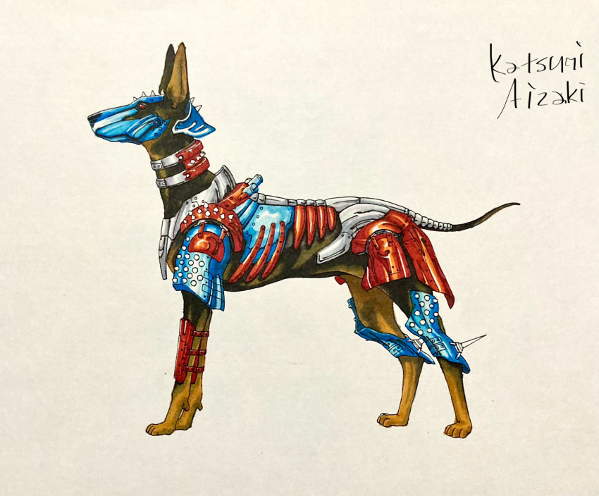 1990s_(style), aizaki_katsumi, animal_focus, artist_name, closed_mouth, colorized, commentary_request, cyborg