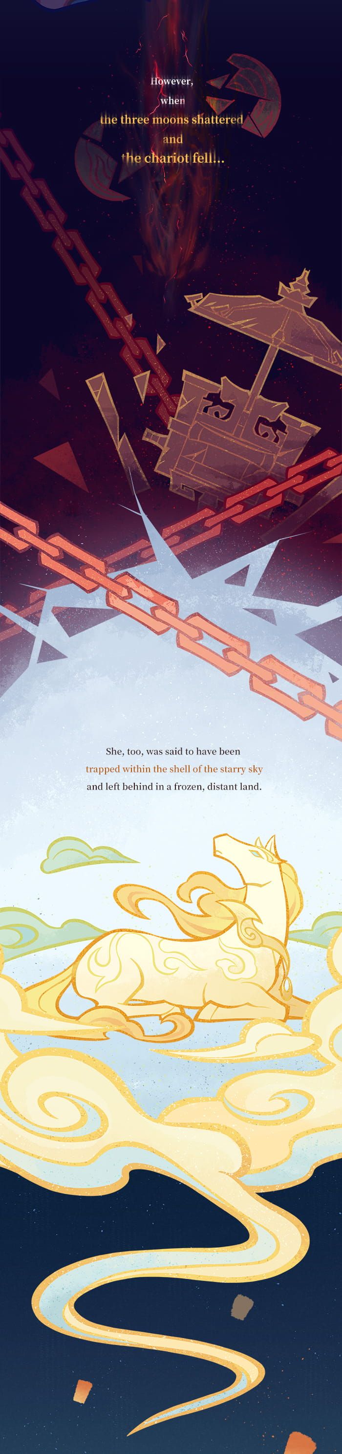 absurdres, alternate_form, animal, animal_focus, breaking, chain, chariot, cloud_print