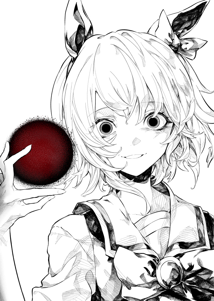 1girl, absurdres, animal_ears, bow, bowtie, commentary_request, commission, crazy_eyes