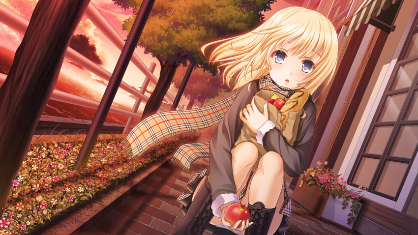bag, baguette, blonde_hair, blue_eyes, boots, bread, censored, convenient_censoring