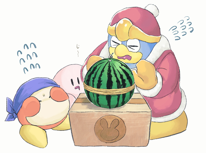 >_<, bandana_waddle_dee, box, cardboard_box, closed_eyes, commentary_request, covering_own_eyes, drooling