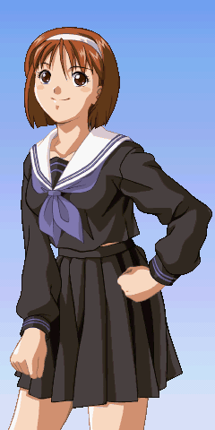 brown_eyes, brown_hair, character_request, hairband, kayama_tamami, long_sleeves, looking_at_viewer, lowres