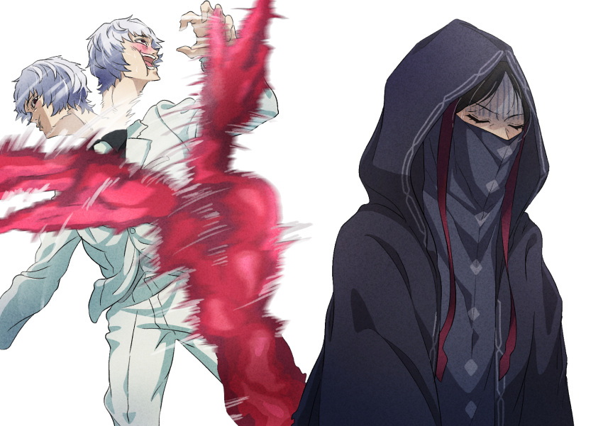 1boy, 1girl, afterimage, black_hair, blush, brown_eyes, closed_eyes, commentary_request