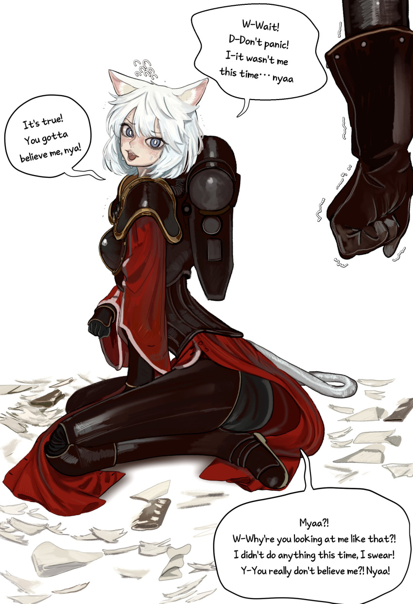 2girls, absurdres, animal_ears, cat_ears, cat_tail, commentary, english_commentary, english_text