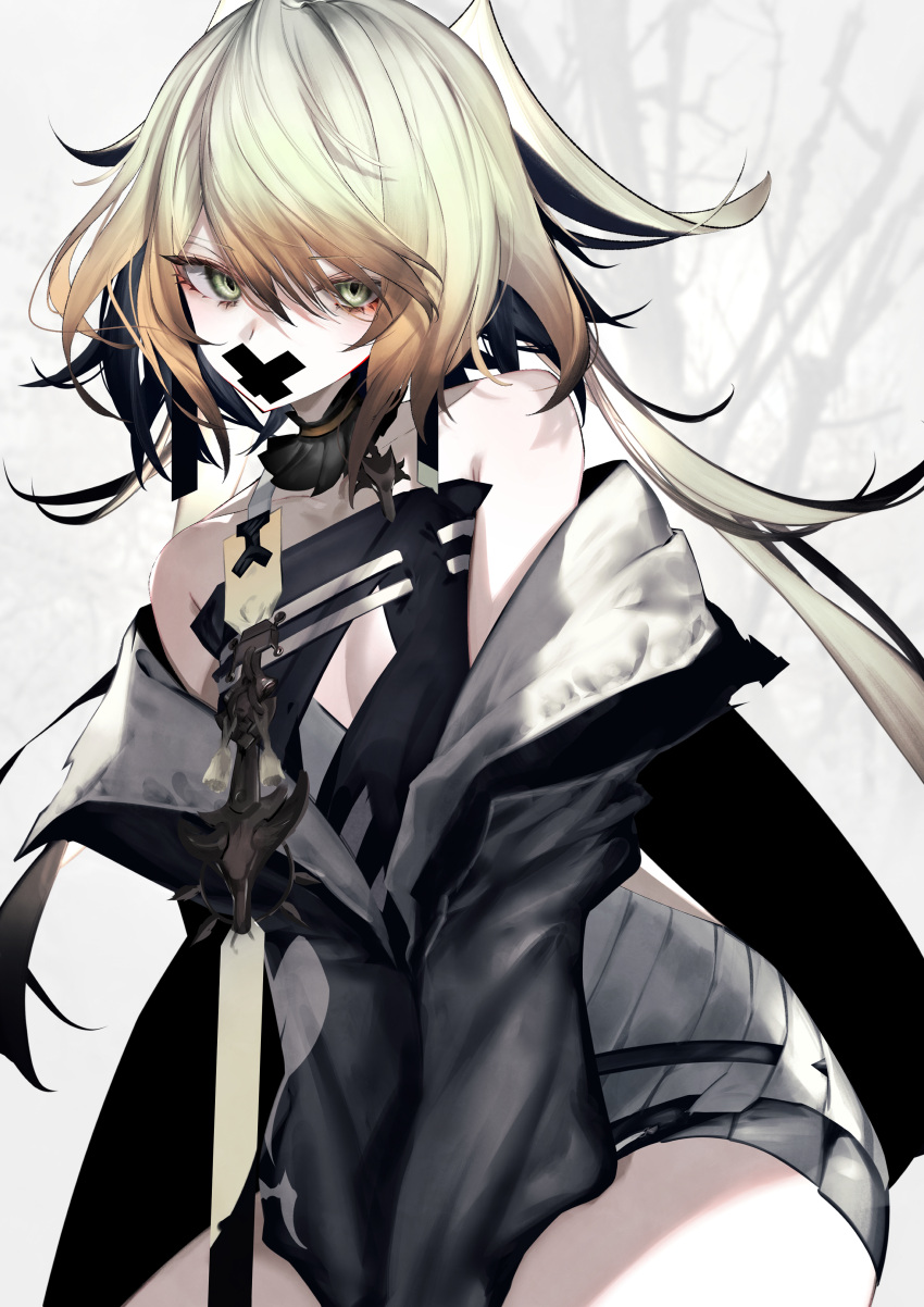 absurdres, bare_shoulders, blonde_hair, dress, highres, inumata_ichini, jacket, long_hair