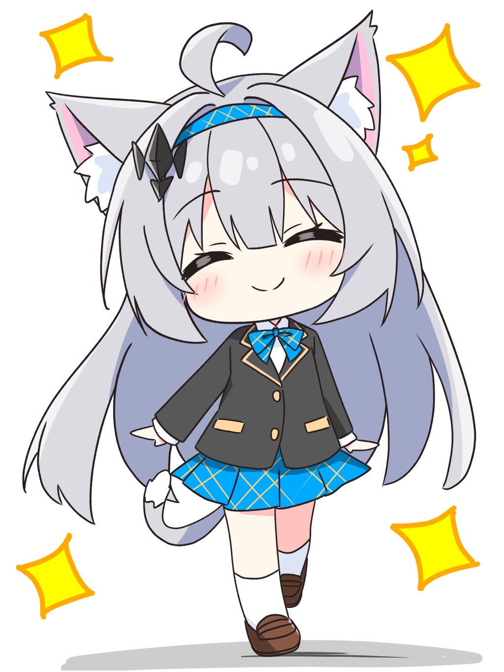 1girl, ^_^, ahoge, animal_ear_fluff, animal_ears, black_jacket, blue_bow, blue_bowtie
