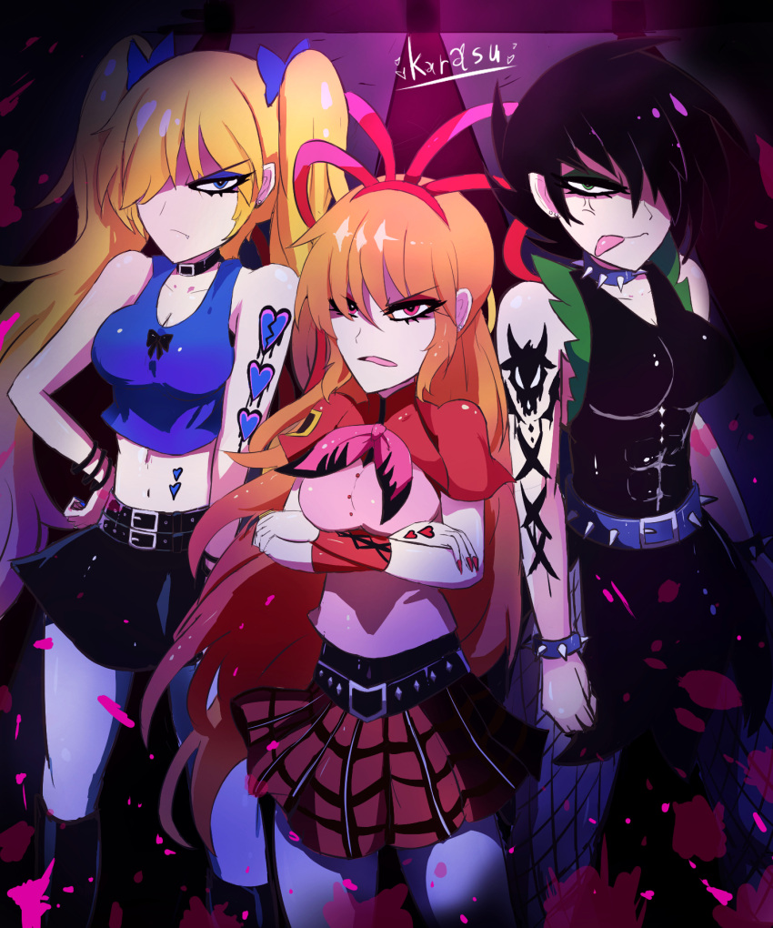 3girls, berserk_(ppg), black_hair, blonde_hair, blue_eyes, bracelet, brat_(ppg), brute_(ppg)