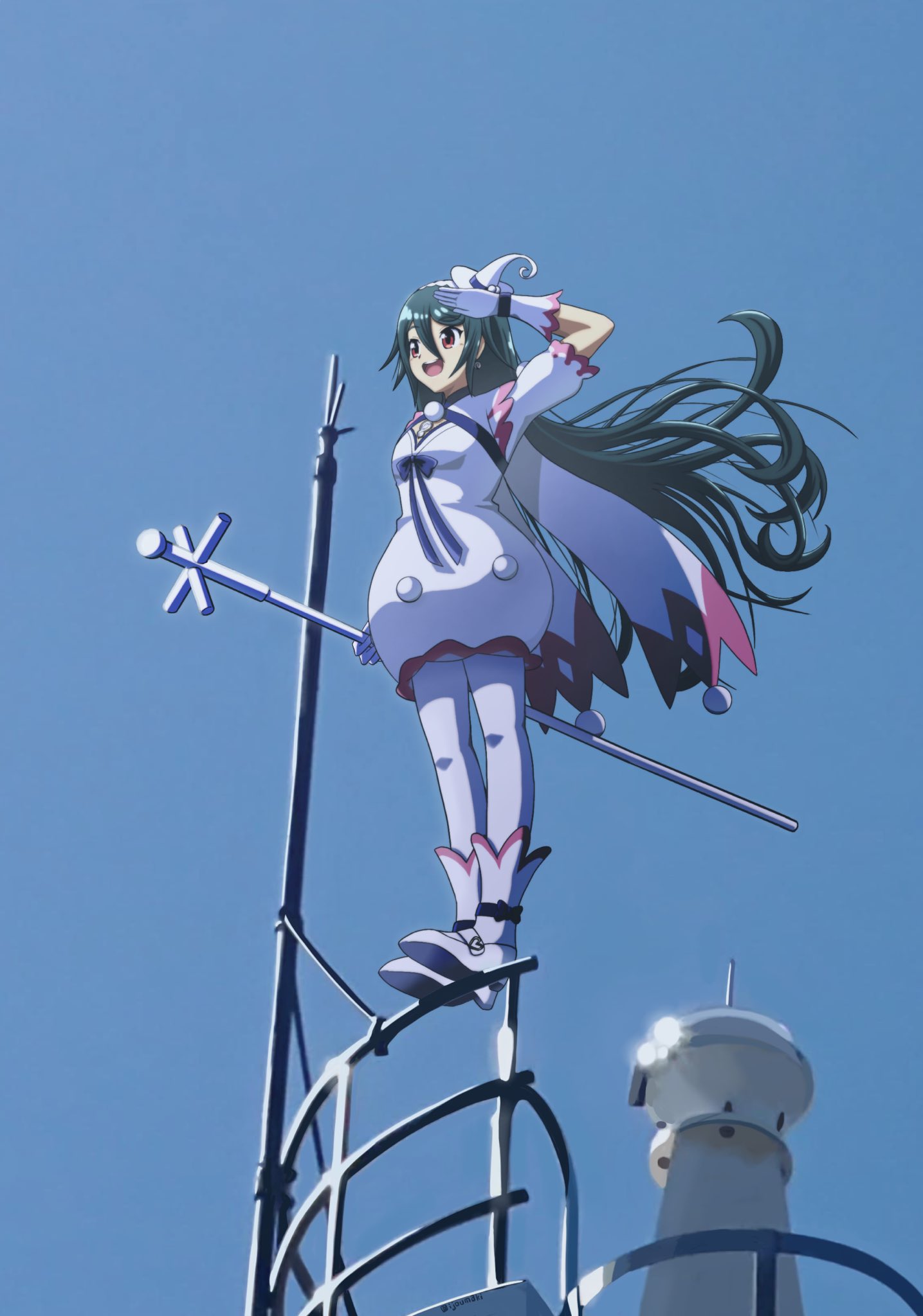 1girl, black_hair, boots, bubble_skirt, commentary_request, dress, hat, highres