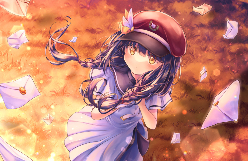 1girl, anemoi, black_hair, black_sailor_collar, blunt_bangs, blush, braid, clip_studio_paint_(medium)