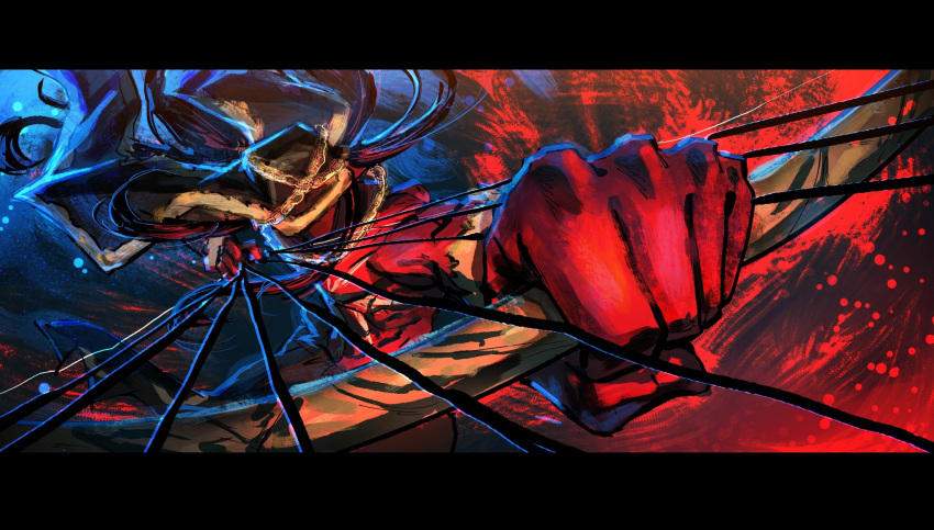 1boy, alcides_(fate), black_hair, bow, bow_(weapon), colored_skin, commentary, covered_face