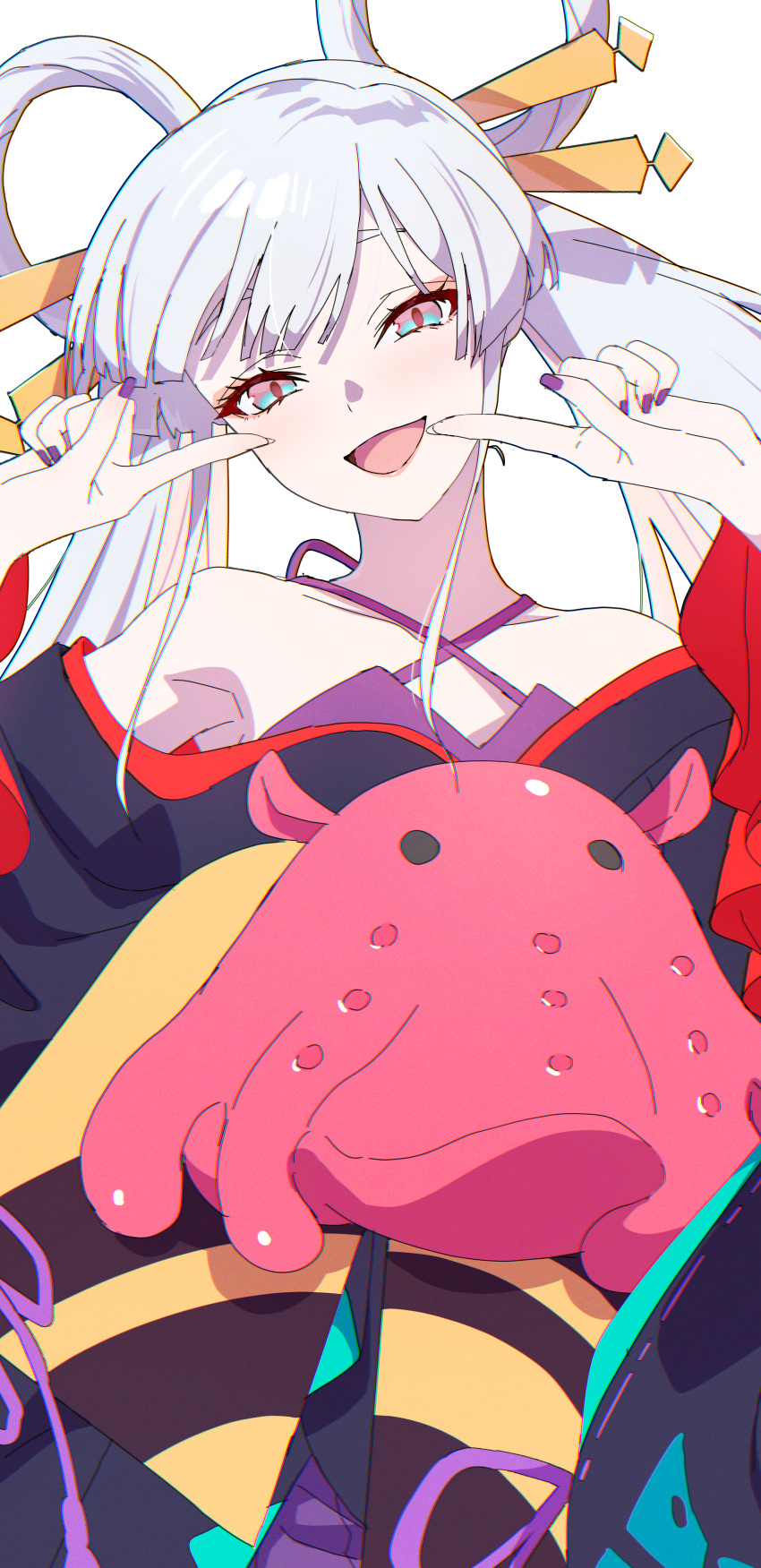 1girl, absurdres, bare_shoulders, black_kimono, chou_kaguya-hime!, commentary_request, highres, japanese_clothes