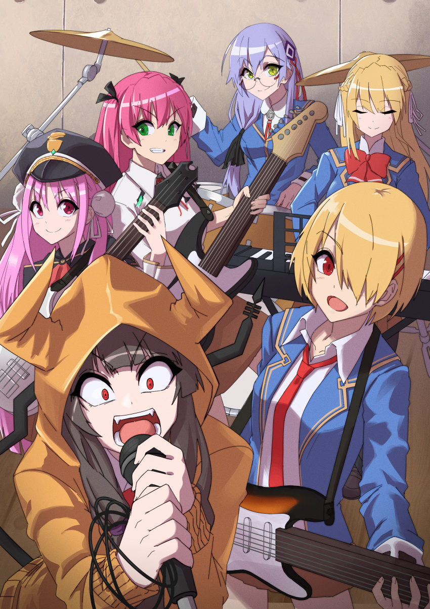 6+girls, absurdres, aikawa_megumi, asakura_karen_(heaven_burns_red), black_hair, blonde_hair, brown_hair, commentary_request