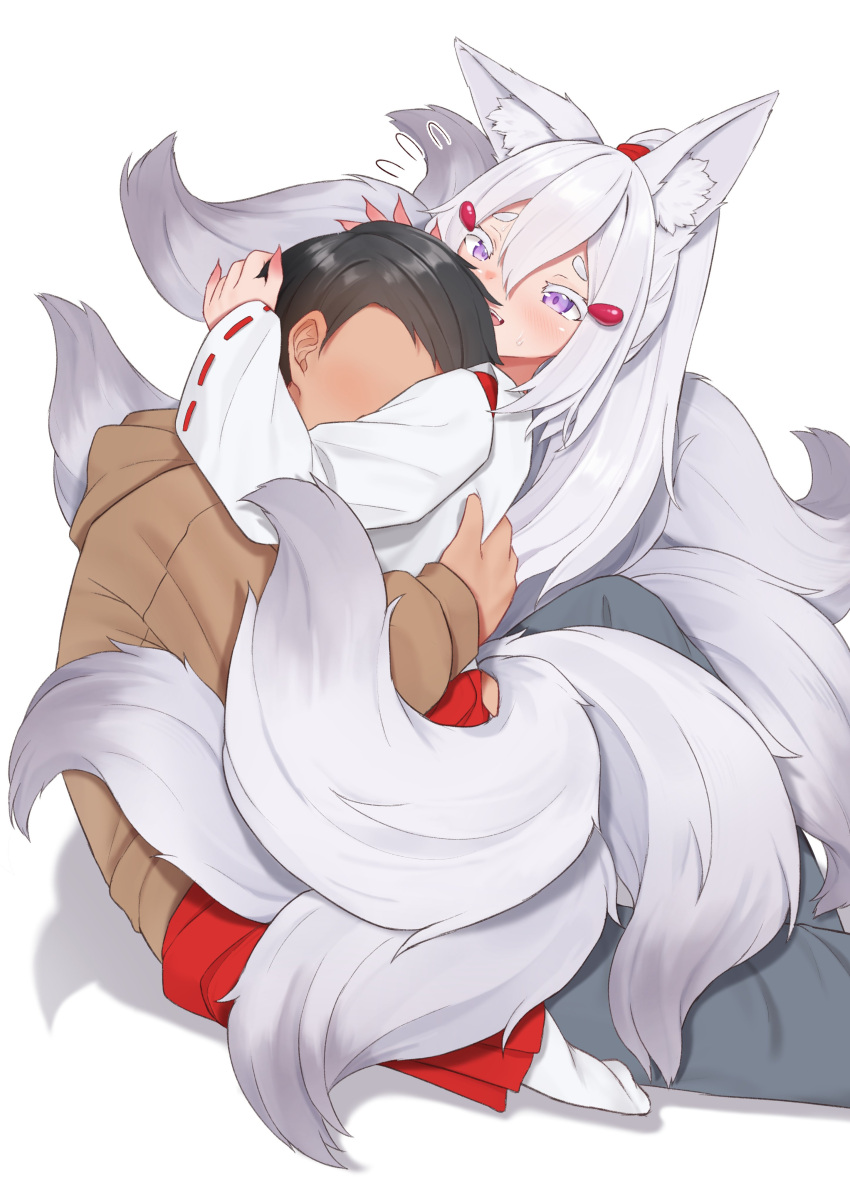 1boy, 1girl, absurdres, animal_ear_fluff, animal_ears, commentary, english_commentary, faceless