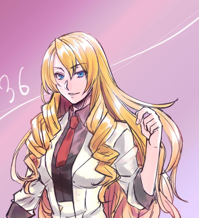 1girl, blonde_hair, blue_eyes, breasts, commentary_request, countdown, double-parted_bangs, drill_hair
