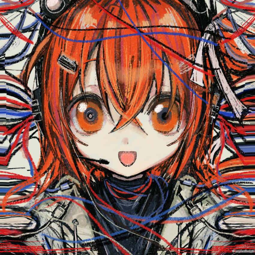 1girl, a.i._voice, adachi_rei, black_shirt, commentary_request, hair_between_eyes, hair_ornament, hair_ribbon