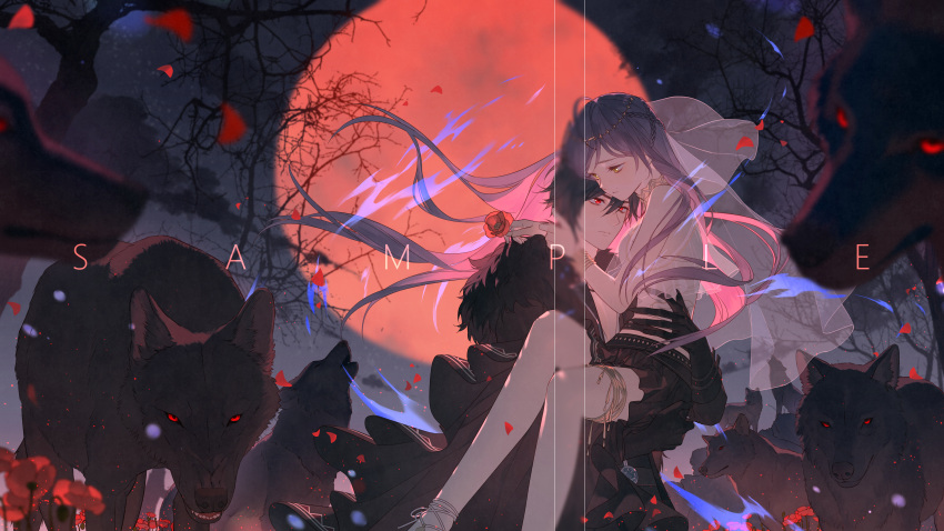 1boy, absurdres, ayn_alwyn, ayn_alwyn_(spirit_world), bare_tree, black_cape, black_gloves, black_hair