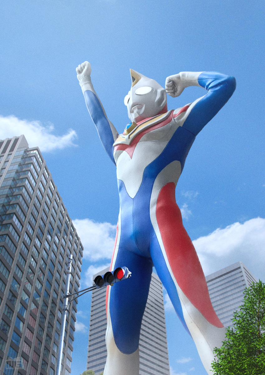 1boy, absurdres, alien, armor, arms_up, blue_skin, blue_sky, breastplate