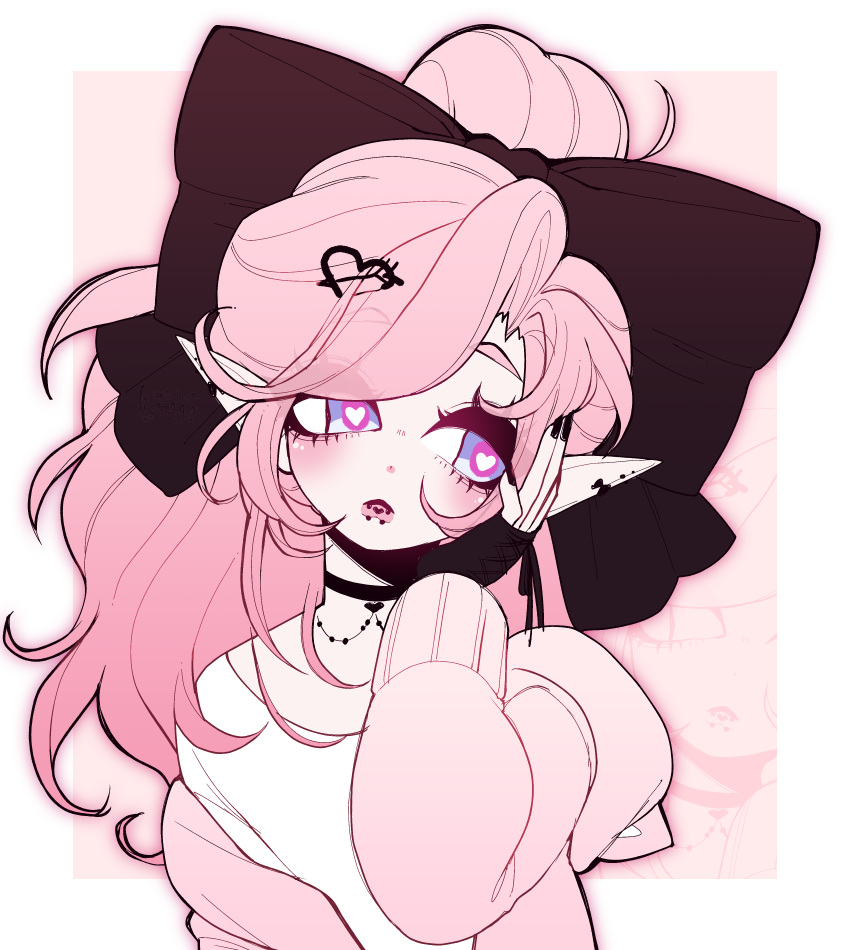 1girl, absurdres, blush, bow, commentary, commission, dreamalgia, english_commentary