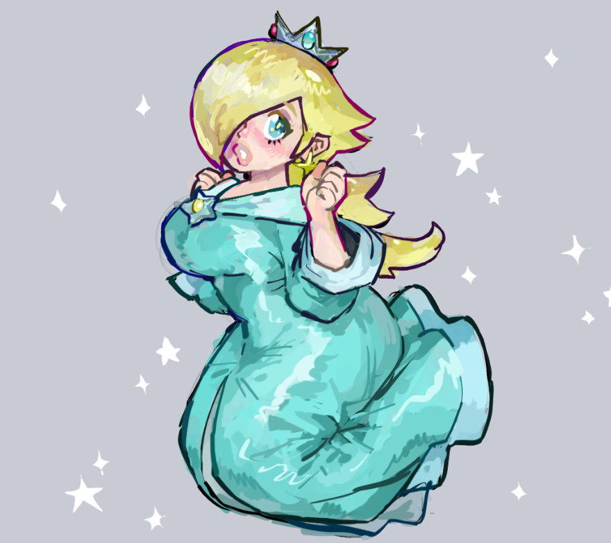 1girl, blonde_hair, blue_eyes, breasts, brooch, commentary, crown, dress