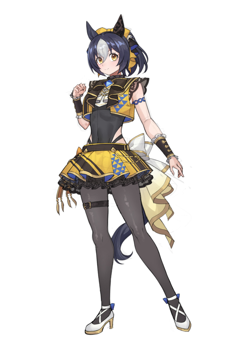 1girl, absurdres, animal_ears, back_bow, belt, black_hair, blue_gem, bodystocking