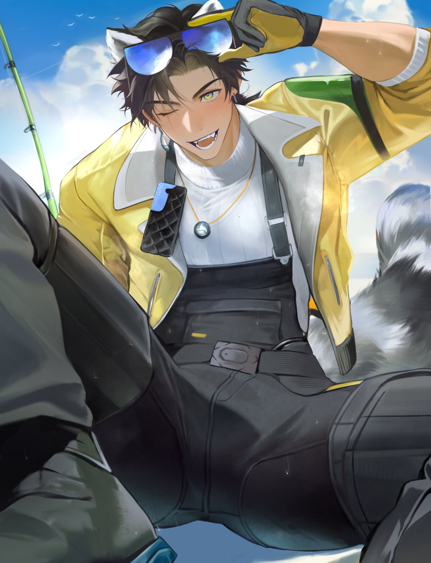 1boy, alesh_(arknights), animal_ears, arknights, arknights:_endfield, black_hair, black_pants, commentary